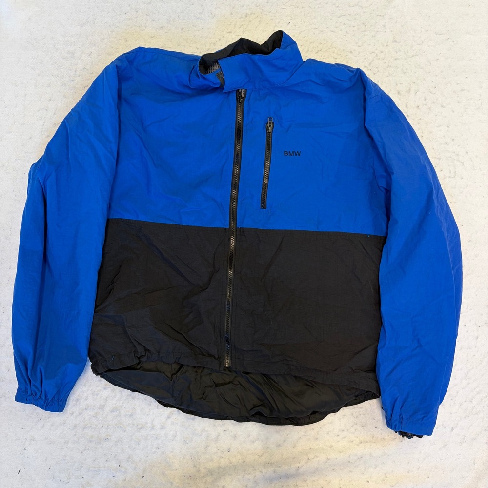 BMW Lifestyle Windbreaker Jacket Mens Large Blue Black Full Zip Reflective